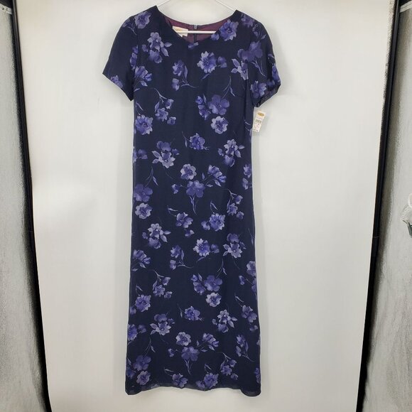 NWT Talbots Purple Floral Print Short Sleeved Maxi Long Dress Size 6 - Picture 1 of 12
